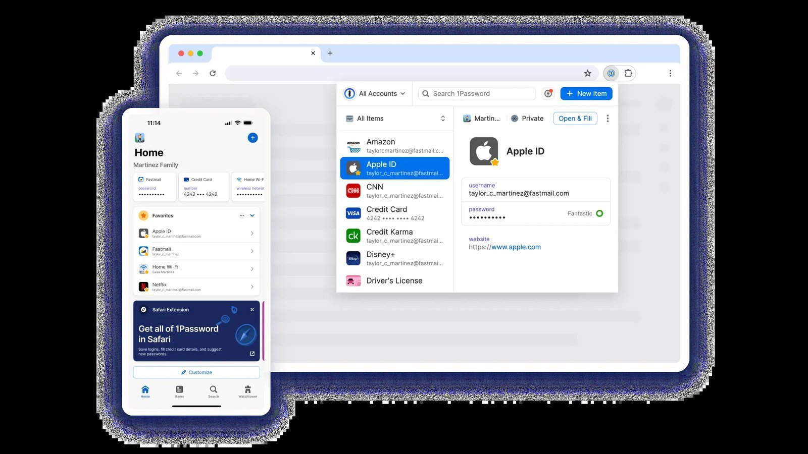 An organized desk workspace designed for reviewing frequently asked questions about password management.