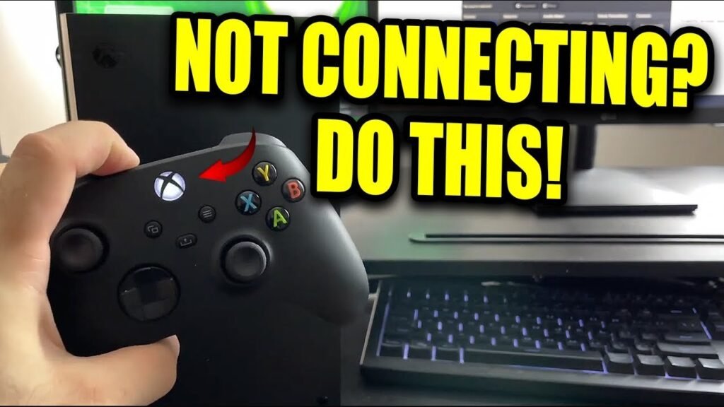A classic game controller with a pulsing green light indicating a sync error.