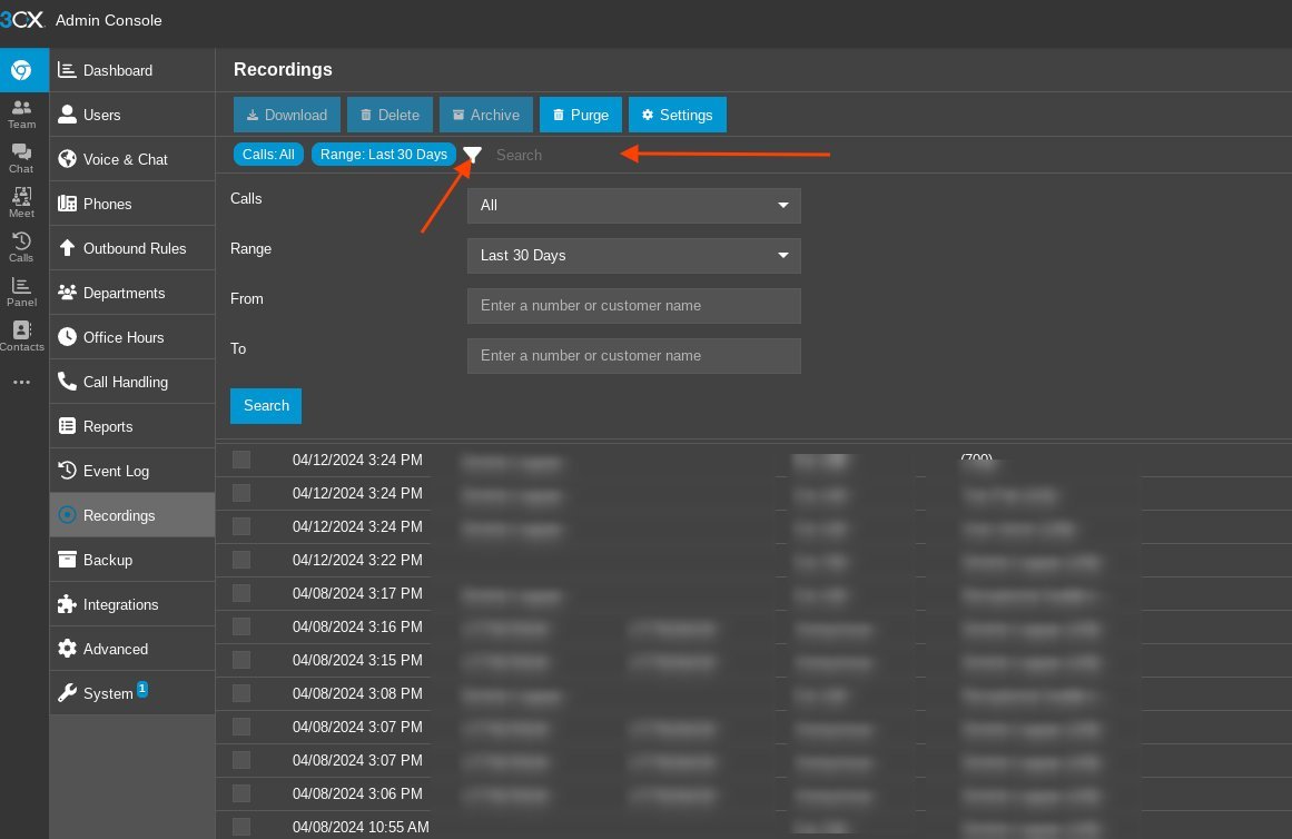 A computer screen showing settings menus for troubleshooting 3cx call recording configurations.