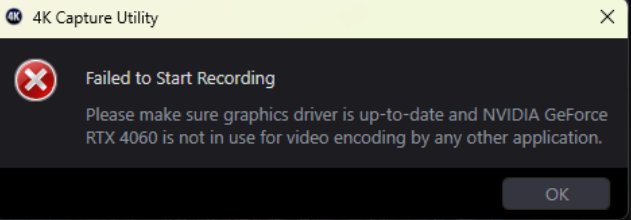 A workspace where a user updates drivers to fix 4k capture utility recording issues.