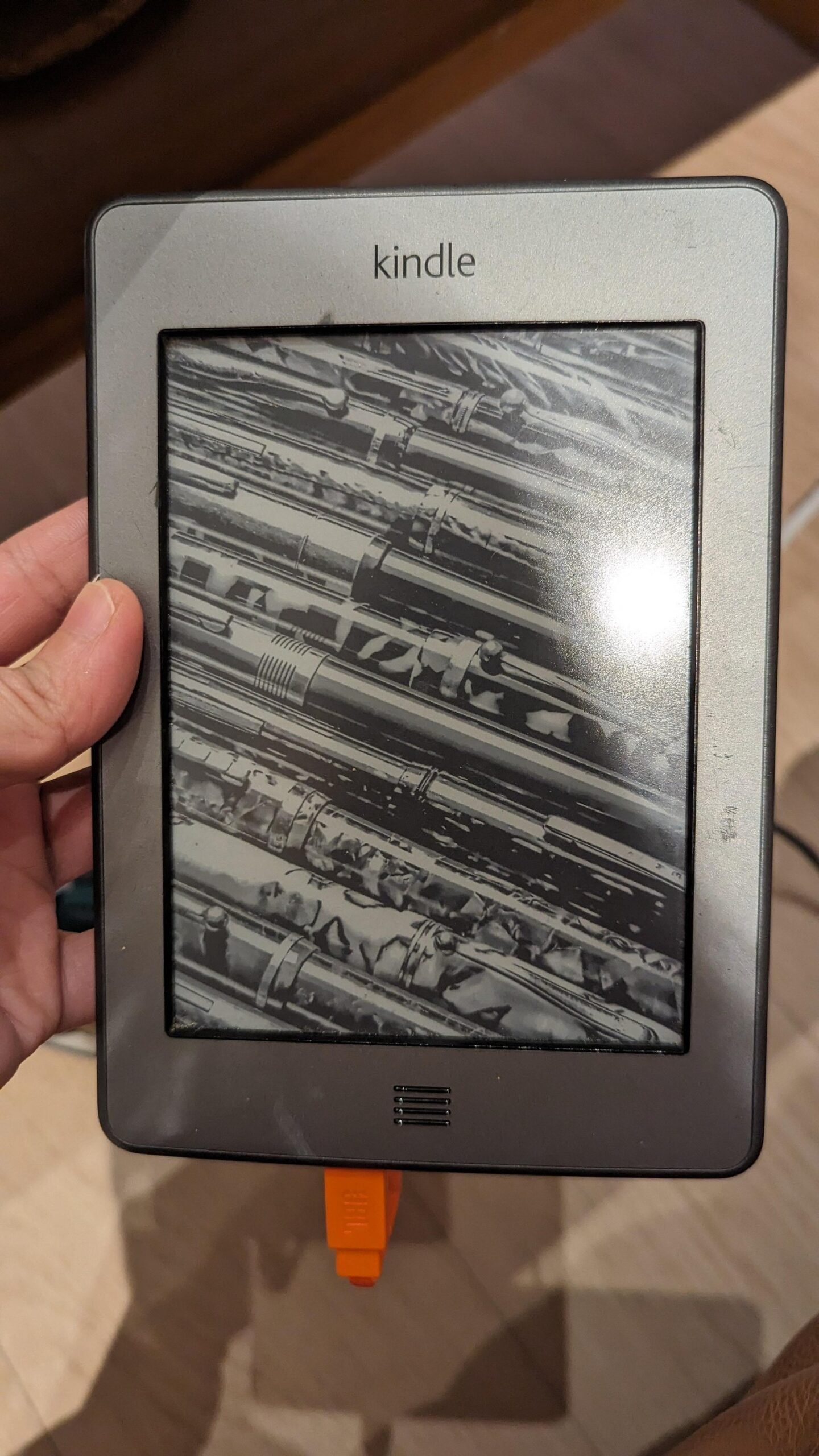 The device info screen on an older e-reader showing firmware version details.