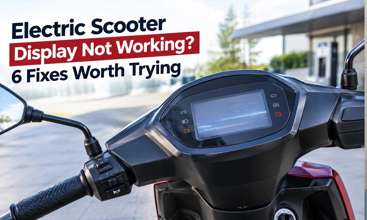 Loose internal wiring and connectors visible inside the steering column of an electric scooter.