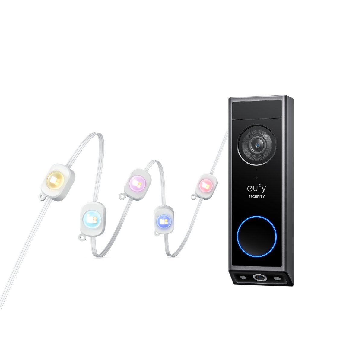 A smart home entryway featuring a doorbell and a smartphone managing security.