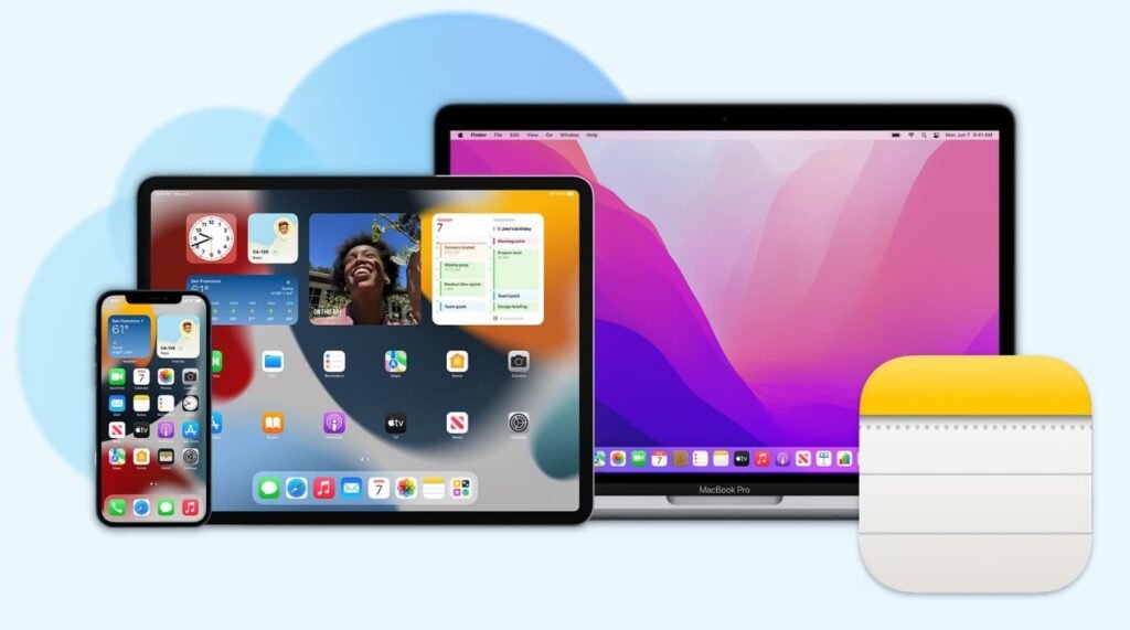 A laptop and smartphone on a desk representing issues with iCloud notes syncing.
