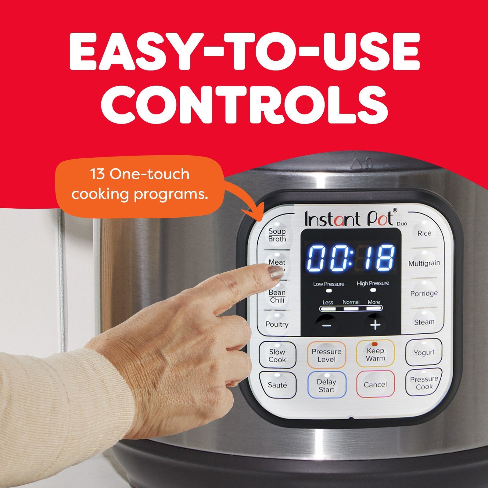 Checking the power cord connection at the base of an Instant Pot for troubleshooting.