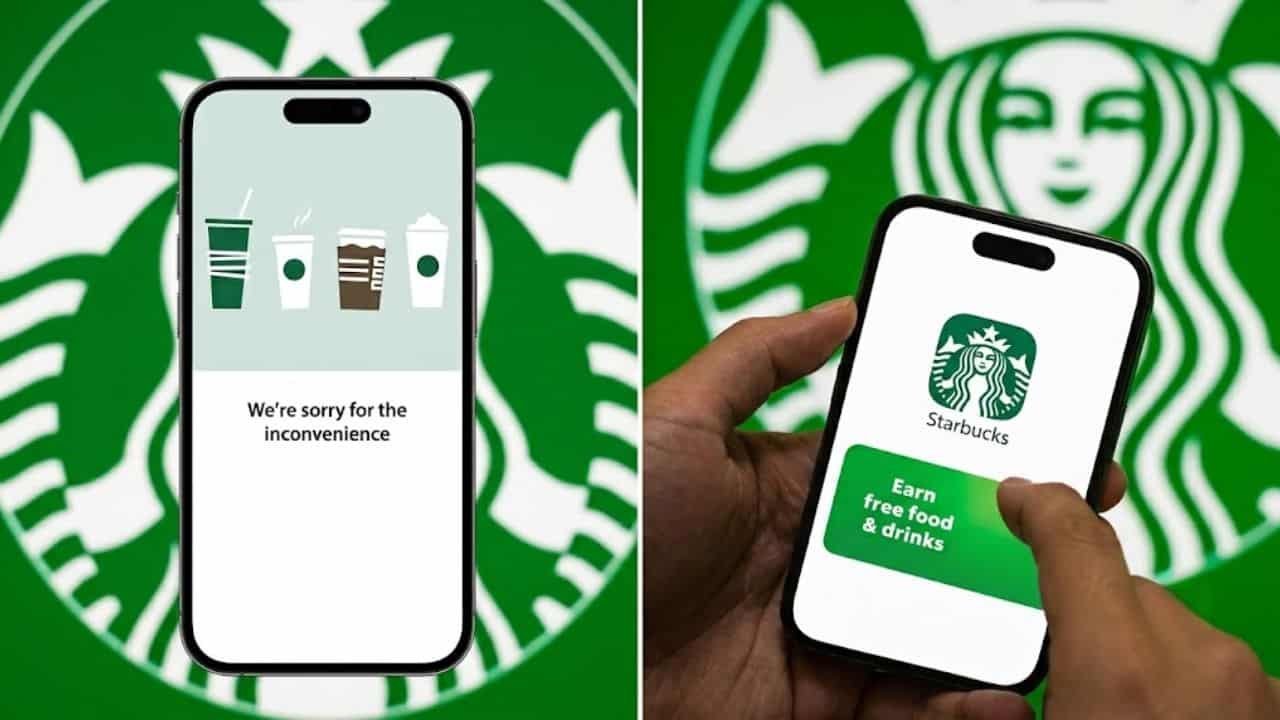 Checking the app store for a Starbucks app update on a modern smartphone.